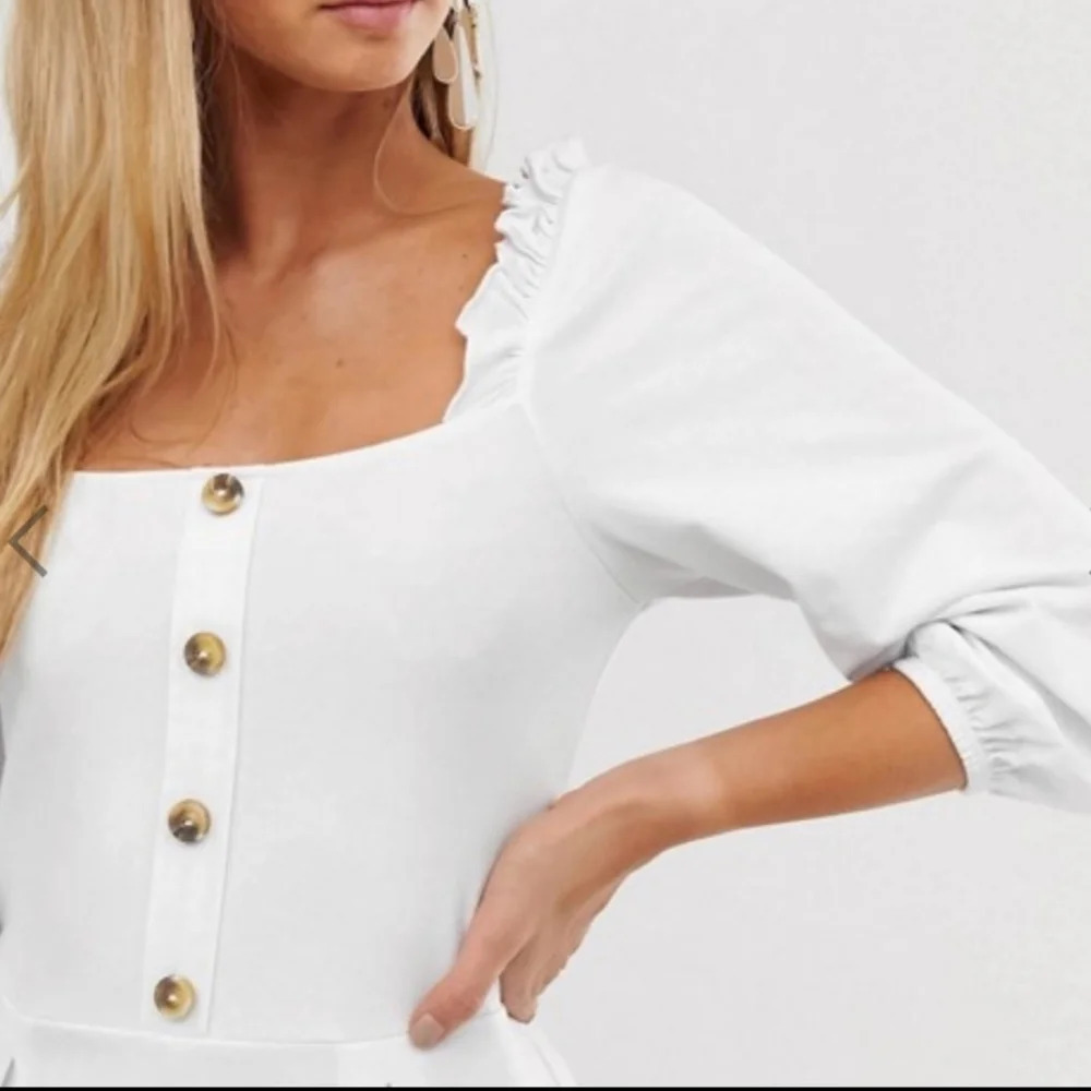 ASOS Ruffled Square Neck Button Front Short Romper - Picture 5 of 12